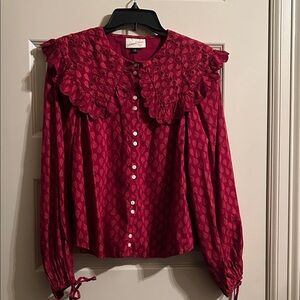Universal Thread Red Women's Blouse with Lace Detail